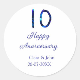 Adesivo Redondo Feliz 10º aniversário brilho azul adicionar nome d