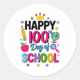 Adesivo Redondo Feliz 100º Dia De Escola 100 Dias Mais Inteligente