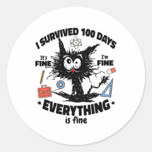 Adesivo Redondo Feliz 100º Dia De Gato Negro Engraçado Da Escola 1