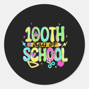Adesivo Redondo Feliz 100º Dia De Lápis Escolares 100 Dias De Chá