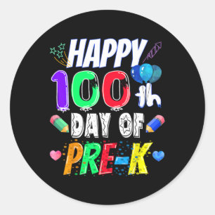 Adesivo Redondo Feliz 100º Dia De Presente Escolar 100 Dias De Pré