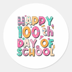 Adesivo Redondo Feliz 100º Dia De Professores Crianças De 100 Dias