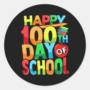 Adesivo Redondo Feliz 100º Dia de Professores Crianças Felizes