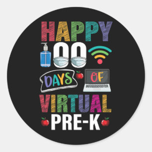 Adesivo Redondo Feliz 100 Dias De Estudo De Professores Pré-k Virt
