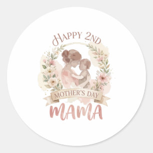 Adesivo Redondo Feliz 2º Dia das Mães Mamãe para Homens Mulheres C