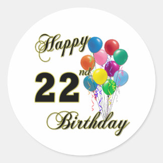 Adesivo Redondo Feliz 22º aniversário com balões