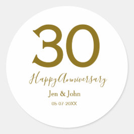 Adesivo Redondo Feliz 30º aniversário nome data letras douradas em