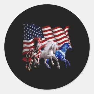 Adesivo Redondo Feliz 4 De Julho, Bandeira Americana Cavalo Branco