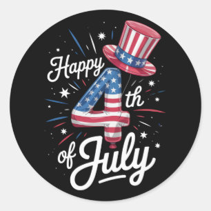 Adesivo Redondo Feliz 4 de Julho Bandeira Patriótica Americana EUA