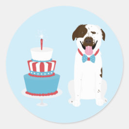 Adesivo Redondo Feliz 4 de julho Cachorro Vermelho Azul
