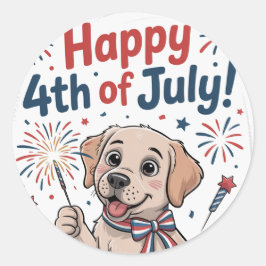 Adesivo Redondo "Feliz 4 de julho" Cão Adorável