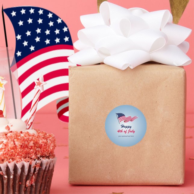 Adesivo Redondo Feliz 4 de julho com bandeira americana (Criador carregado)