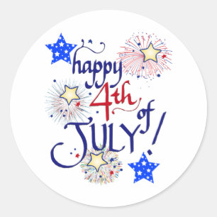 Adesivo Redondo Feliz 4 de julho! com fogos de artifício e estrel