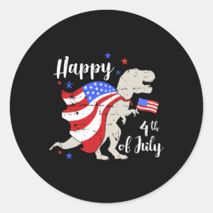 Adesivo Redondo Feliz 4 de Julho Dia da Independência Com T-rex Di