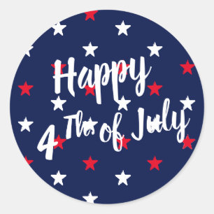 Adesivo Redondo Feliz 4 de julho, estrelas azuis marinhos brancas