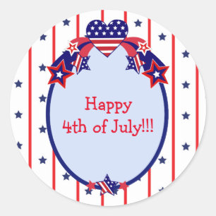 Adesivo Redondo Feliz 4 de julho, Estrelas e Greve Patrióticas