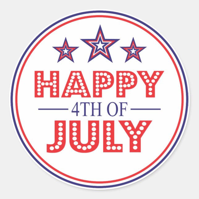 Adesivo Redondo Feliz 4 De Julho, Favor Dos Stickers (Frente)