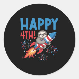 Adesivo Redondo Feliz 4 De Julho Foguetes De Foguetes Americano Pa