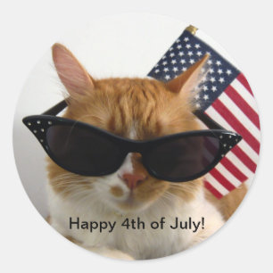 Adesivo Redondo Feliz 4 de julho Legal Cat com Flag Sticker