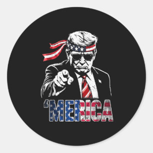 Adesivo Redondo Feliz 4 De Julho Merica Trump American Flag Usa