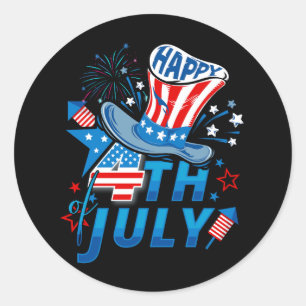Adesivo Redondo Feliz 4 de julho, Patriótica American Flag Indepen