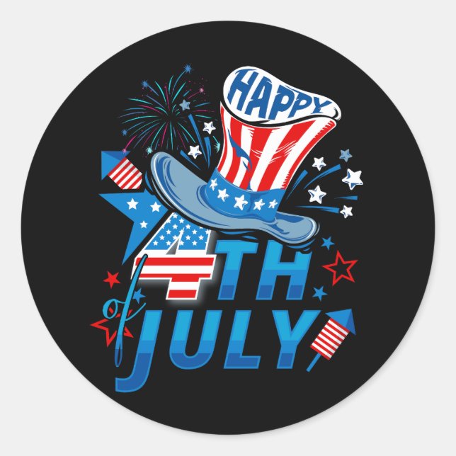 Adesivo Redondo Feliz 4 de julho, Patriótica American Flag Indepen (Frente)