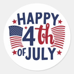 Adesivo Redondo Feliz 4 de julho Patriótico Americano de Bandeira 