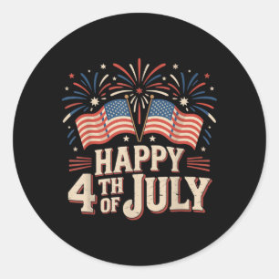 Adesivo Redondo Feliz 4 de Julho Patriótico Bandeira Americana 4 d