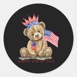 Adesivo Redondo Feliz 4 de Julho Patriótico Urso Fofo Mulheres Men