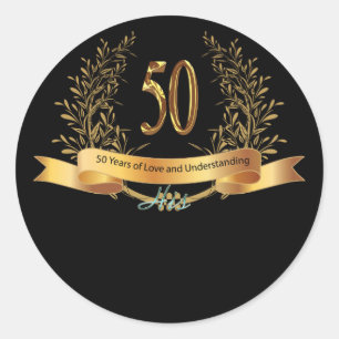 Adesivo Redondo Feliz 50º aniversário de casamento Carrinhos de 