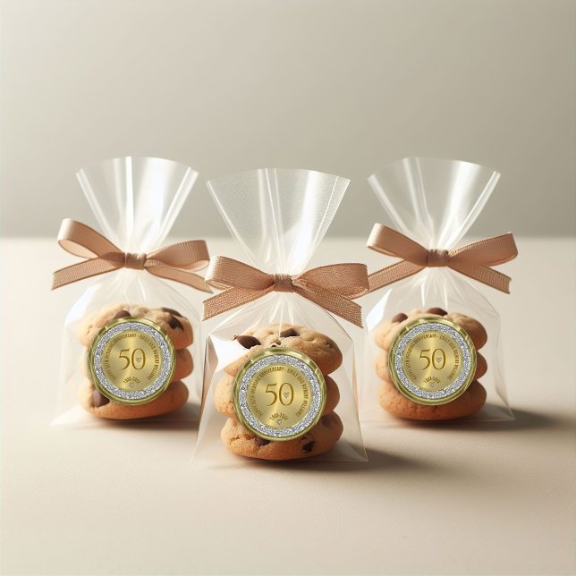 Adesivo Redondo Feliz 50º aniversário de casamento diamantes e our (Criador carregado)