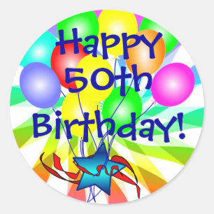 Adesivo Redondo Feliz 50º ou? Vinhetas de Aniversário Festivas