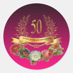 Adesivo Redondo Feliz 50º Vinheta de Aniversário de Casamento