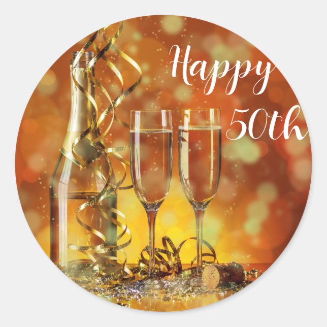 Adesivo Redondo Feliz 50 anos de Aniversário (Frente)