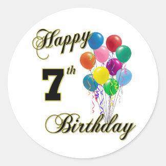 Adesivo Redondo Feliz 7 Birthday Sticker e Roupa de Aniversário