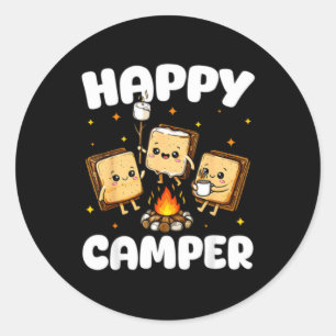 Adesivo Redondo Feliz Acampador Marshmallow Divertido Acampamento