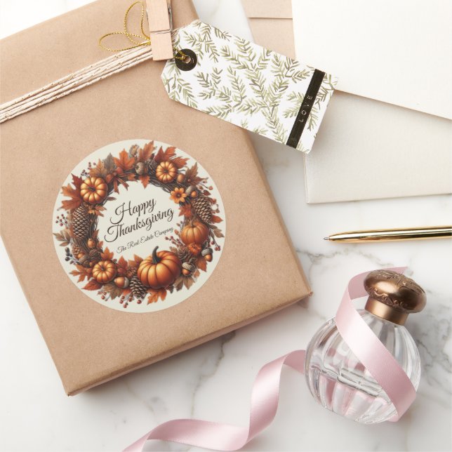 Adesivo Redondo Feliz Ação de Graças, Autumn Leaves Wreath Company (Presentear)