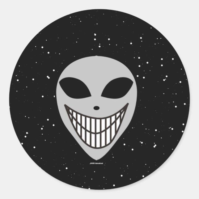Adesivo Redondo Feliz Alienígena, cara de ficção científica (Frente)