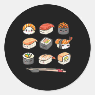 Adesivo Redondo Feliz anime Sushi Kawaii set Comida japonesa Lover