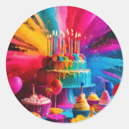 Adesivo Redondo Feliz aniversário