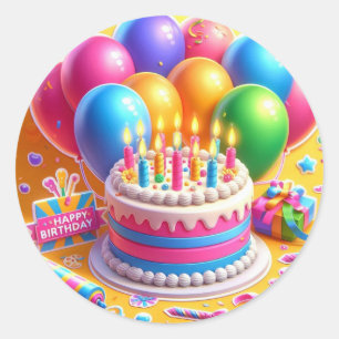 Adesivo Redondo Feliz aniversário