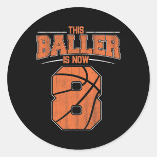 Adesivo Redondo Feliz Aniversário 8 Anos Meninos De Basquete Oito