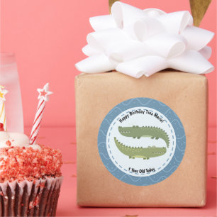 Adesivo Redondo Feliz Aniversário Alligadores Crocodilos Juntos