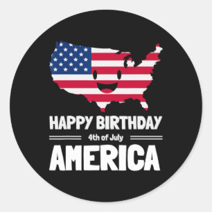Adesivo Redondo Feliz Aniversário América 4 De Julho Bandeira Amer