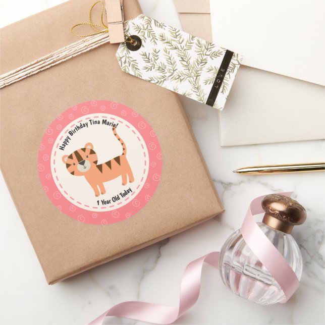 Adesivo Redondo Feliz Aniversário - Animais do Jardim Zoológico Cu (Presentear)