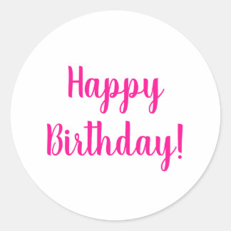 Adesivo Redondo Feliz aniversário, Aniversário Branco Rosa Quente