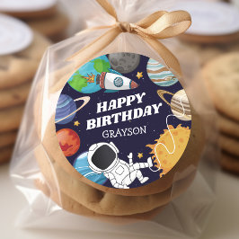 Adesivo Redondo Feliz Aniversário Astronauta Espacial