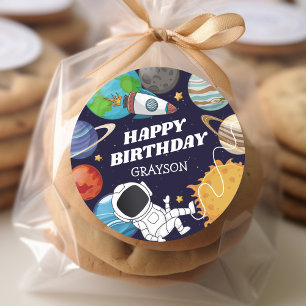Adesivo Redondo Feliz Aniversário Astronauta Espacial