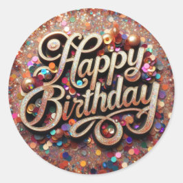 Adesivo Redondo Feliz Aniversário, Aterro Glittere