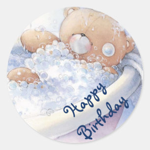 Adesivo Redondo Feliz Aniversário/Autocolantes/Urso de Teddy